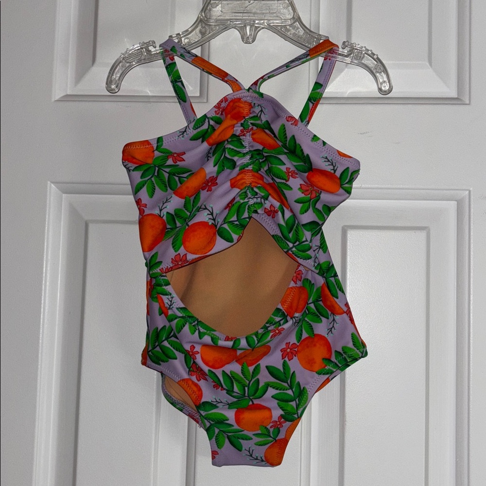 NWT Girls Crewcuts Purple Swimsuit with Orange and Green Print